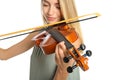 Beautiful woman playing violin on white background, closeup Royalty Free Stock Photo