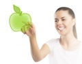 Beautiful woman pointing at an apple, healthy food choice Royalty Free Stock Photo