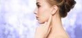 beautiful woman pointing finger to her ear Royalty Free Stock Photo