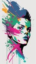 Beautiful woman pop art poster. Vector style portrait of beauty and creative girl. Paint splatter Royalty Free Stock Photo