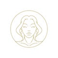 Beautiful woman portrait antique golden circle frame line art deco vintage logo vector illustration