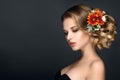 Beautiful woman portrait with autumn flowers in hair Royalty Free Stock Photo