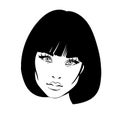 Beautiful woman portrait. Bob hairstyle. Black and white style. Illustration. Royalty Free Stock Photo