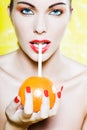 Beautiful Woman Portrait Drinking Orange Juice Royalty Free Stock Photo