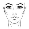 Beautiful woman portrait. Face chart Makeup Artist Blank Template. Royalty Free Stock Photo