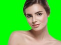 Beautiful woman portrait face chroma key green background