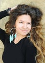 Beautiful woman portrait, long hairs, indie style, handmade jewelry