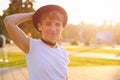 Beautiful woman portrait with sunlight reflected on her face