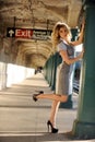 Beautiful woman posing in NYC subway station outside Royalty Free Stock Photo