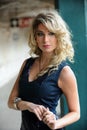 Beautiful woman posing pretty in NYC subway station outside Royalty Free Stock Photo