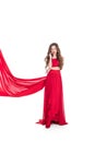 beautiful woman posing in red dress with veil Royalty Free Stock Photo