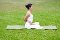 Beautiful woman practicing yoga in the park