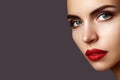 Beautiful Woman with Professional Makeup. Celebrate Style Lip Make-up, Perfect Eyebrows, Shine Skin. Bright Fashion Look Royalty Free Stock Photo