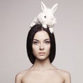 Beautiful woman with rabbit