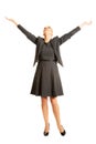 Beautiful woman raising arms high Royalty Free Stock Photo