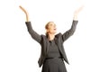 Beautiful woman raising arms high Royalty Free Stock Photo