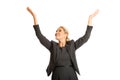 Beautiful woman raising arms high Royalty Free Stock Photo