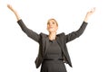 Beautiful woman raising arms high Royalty Free Stock Photo