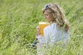 Beautiful Woman Reading Outdoors Royalty Free Stock Photo