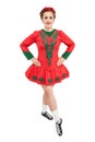 Beautiful woman in red dress for Irish dance isolated Royalty Free Stock Photo