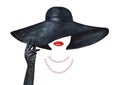 Beautiful woman with red lips, black hat, black glove and pearl necklace Royalty Free Stock Photo