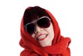 Beautiful woman with red scarf and sunglasses Royalty Free Stock Photo