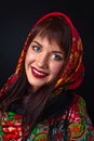 Beautiful woman in a red traditional Russian shawl Royalty Free Stock Photo