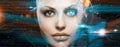 Beautiful woman robot, cyborg, laser Royalty Free Stock Photo