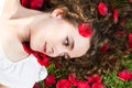 Beautiful woman rose petals Royalty Free Stock Photo
