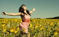 Beautiful woman runs on a glade Royalty Free Stock Photo