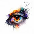 Beautiful woman\'s eye in watercolor painting on white background. AI generated animal ai Royalty Free Stock Photo