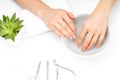 Beautiful woman hands. Spa and manicure. Soft skin, the concept of nail care. Royalty Free Stock Photo