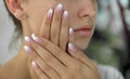 Beautiful woman`s nails with beautiful french manicure ombre Royalty Free Stock Photo