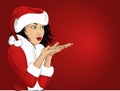 Beautiful woman in Santa Claus clothes blowing out of his hands. Vector. Royalty Free Stock Photo