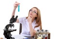 Beautiful woman scientist in the lab perform various operations Royalty Free Stock Photo