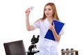 Beautiful woman scientist in the lab perform various operations Royalty Free Stock Photo