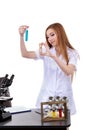 Beautiful woman scientist in the lab perform various operations Royalty Free Stock Photo