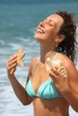 Beautiful woman with seashell and starfish Royalty Free Stock Photo