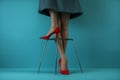 beautiful woman shoe red concept leg choice blue fashion colorful foot. Generative AI.