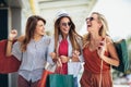 Woman with shopping bags in the city-sale, shopping, tourism and happy people concept Royalty Free Stock Photo