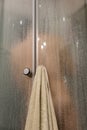 Beautiful woman in the shower behind glass with drops. woman in the shower behind glass with drops. vertical photo Royalty Free Stock Photo