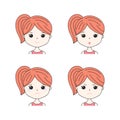 Beautiful woman showing various facial expressions. Happy, sad, angry, cry, smile. Cartoon girl icons set on