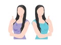 A beautiful woman shows a gesture of approval. Cool or Ok. Thumb lifted up. Vector illustration in a flat style
