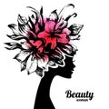 Beautiful woman silhouette with flowers. Hand drawn sketch illustration Royalty Free Stock Photo