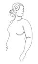 Beautiful woman silhouette in modern single line continuous style. The girl is fat and overweight. Continuous line drawing, outlin