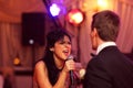 Beautiful woman sings Royalty Free Stock Photo