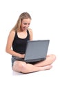 Beautiful woman sitting with crossed legs with a laptop