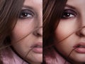 Beautiful woman with before and after skin Royalty Free Stock Photo