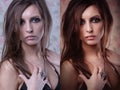 Beautiful woman with before and after skin Royalty Free Stock Photo