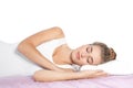 Beautiful woman sleeping with orthopedic pillow